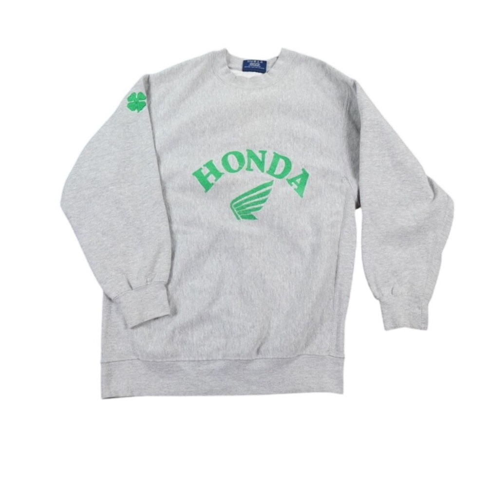 VTG Weatherproof Honda Sweatshirt Men M Grey Shamrock Cross Weave Embroidered